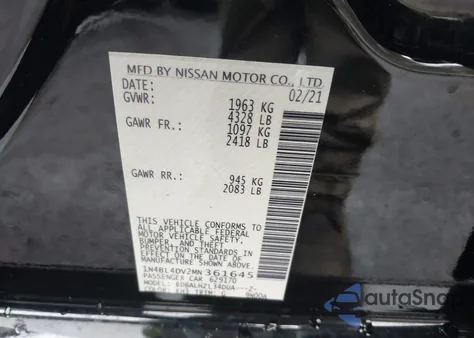 2021 Nissan Altima Sv Fwd from USA, damaged, VIN 1N4BL4DV2MN361645